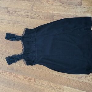 Lace Strap Black Dress With Front Slit